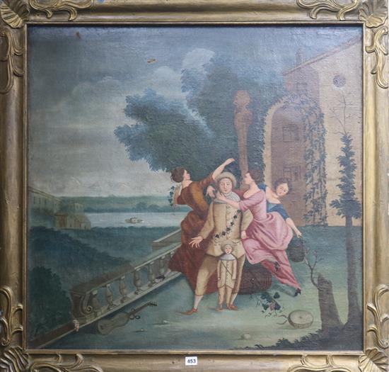 Italian School, oil on canvas, figures on a terrace, bear date 1787, 87 x 90cm